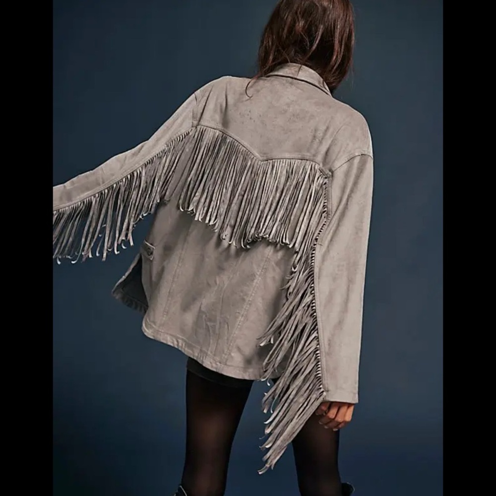 NWT We The Free Fringe Out Vegan Leather Jacket - Gray